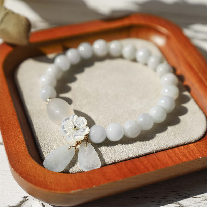 Pulsera de la Suerte de Jade Blanco Natural con Buddha Stones