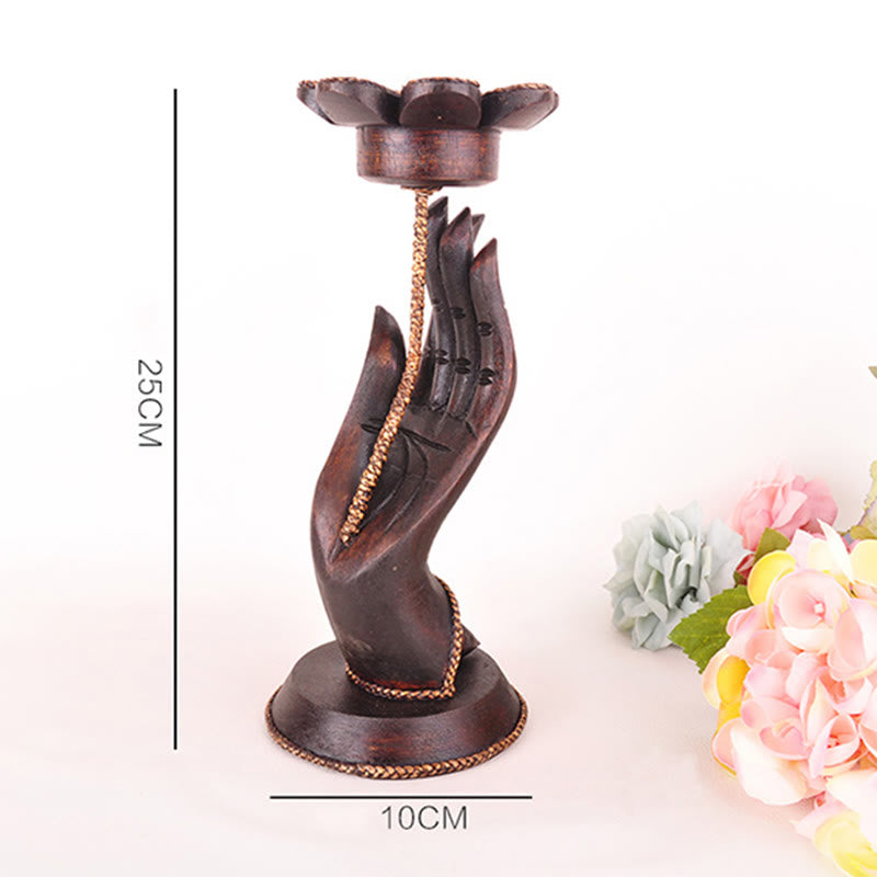 Candelabro de madera con diseño de mano de Buddha Stones , decoración para el hogar