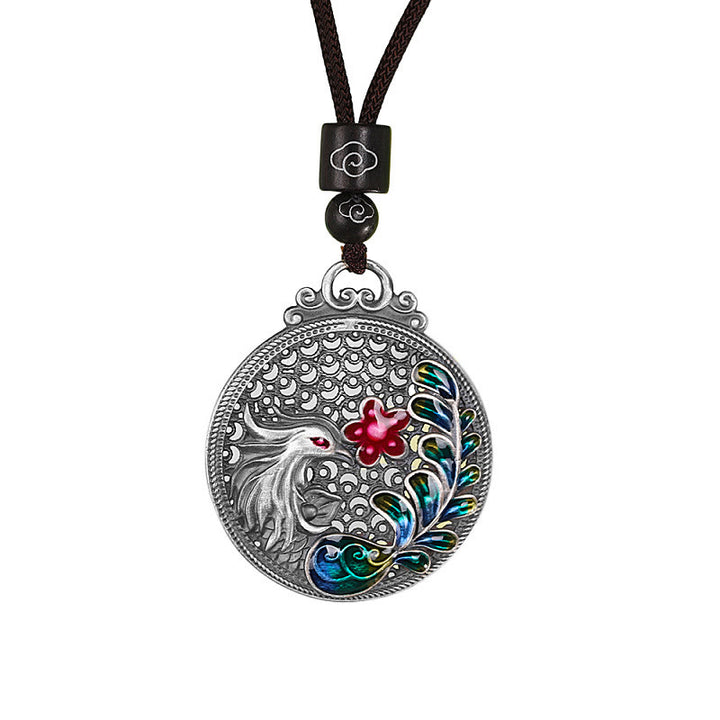 Collar con colgante de plata de ley 990 con Buddha Stones , diseño de fénix y protección de la suerte