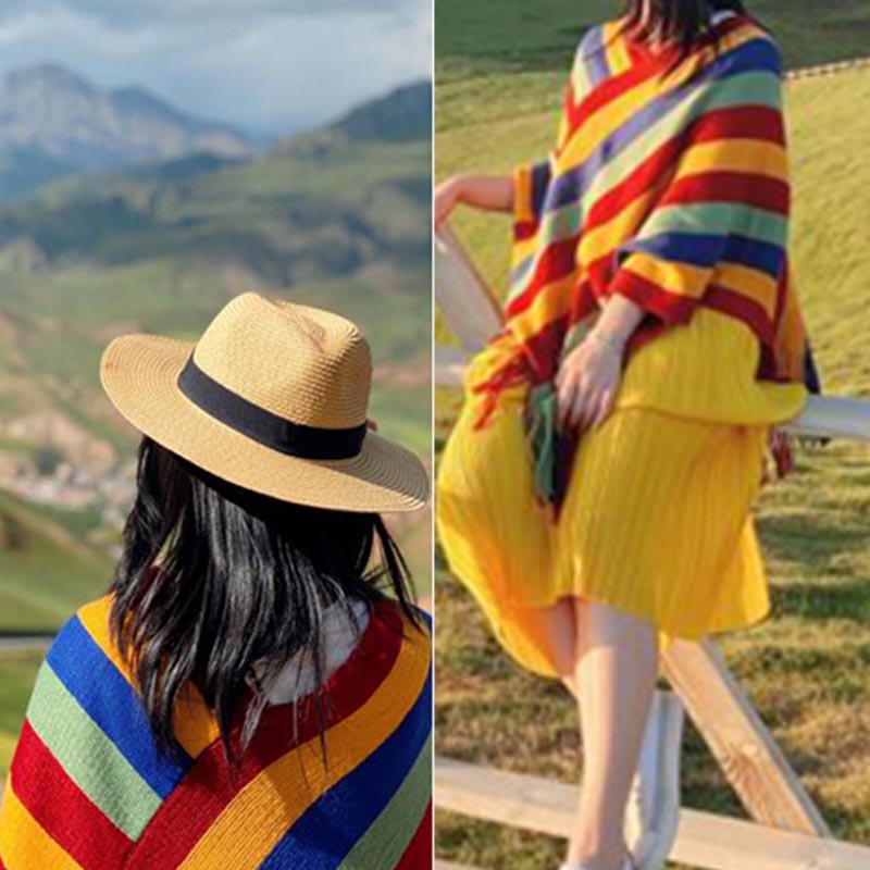 Bufanda de viaje acogedora para invierno con diseño de rayas tibetanas de Buddha Stones, chal con borlas