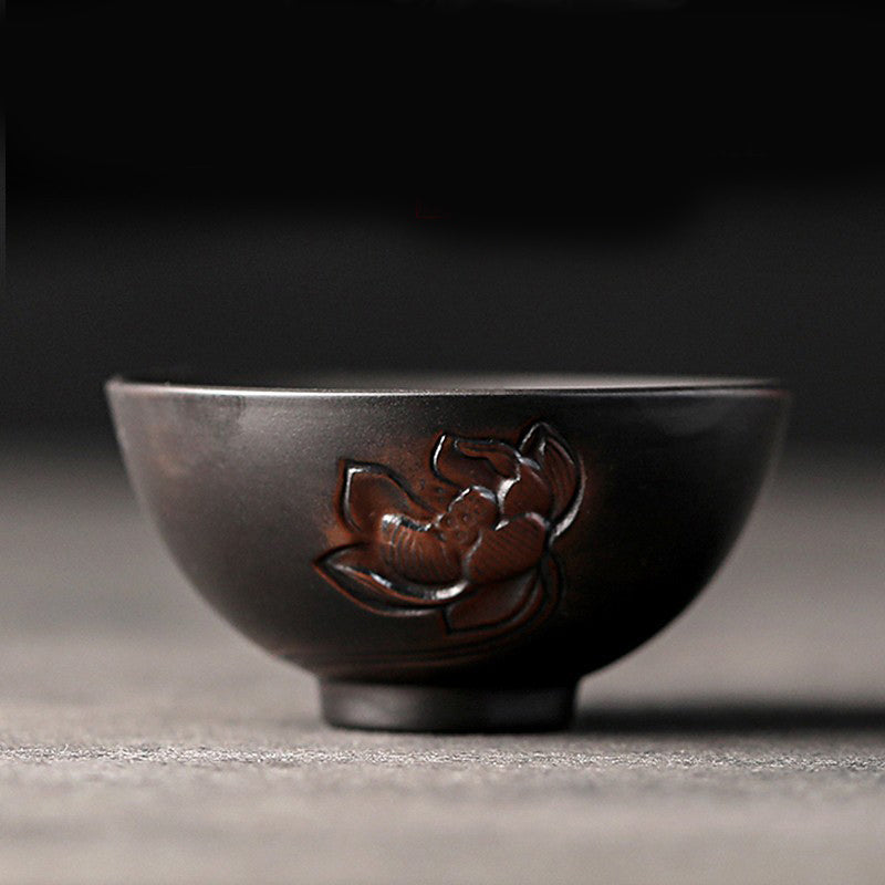 Buddha Stones, hoja de loto, paisaje de flores, dragón, taza de té de cerámica de bambú, tazón de taza de té de Kung Fu