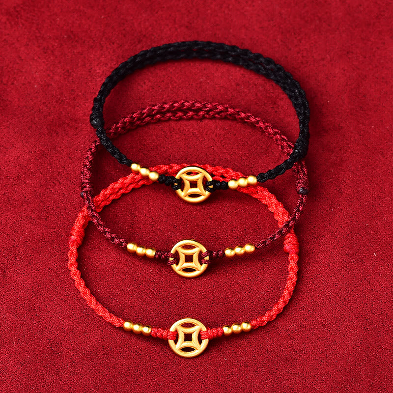 Tobillera con pulsera de cuerda trenzada con fuerza de moneda de cobre con Buddha Stones