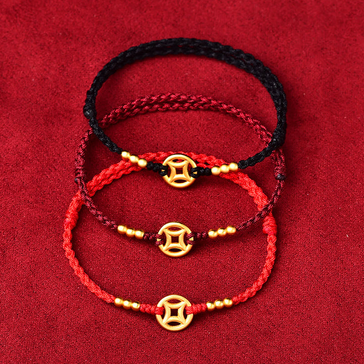 Tobillera con pulsera de cuerda trenzada con fuerza de moneda de cobre con Buddha Stones