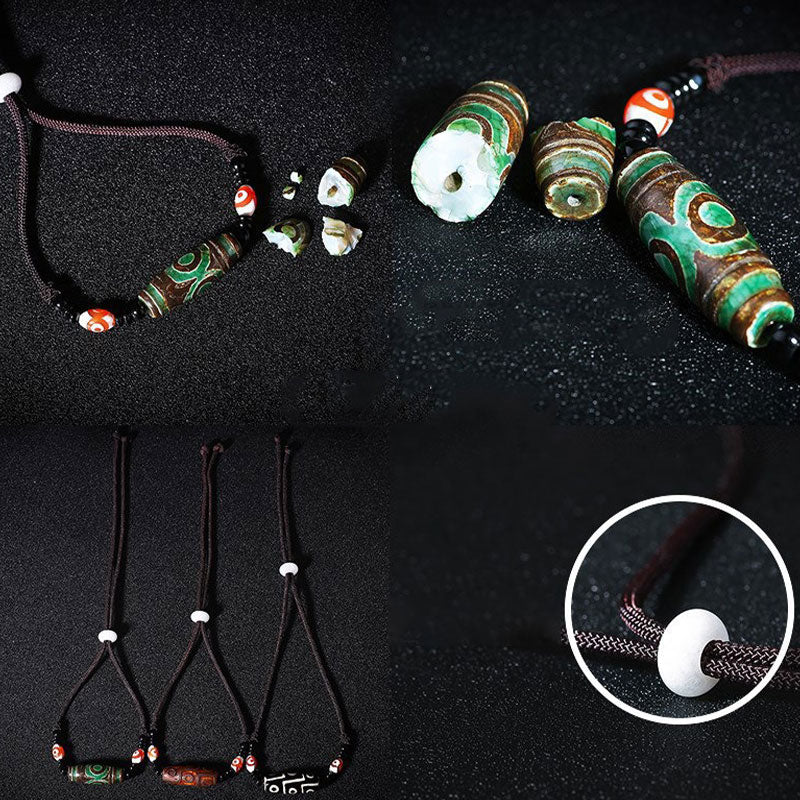 Collar de cadena de protección con cuentas Dzi tibetanas de nueve ojos con Buddha Stones
