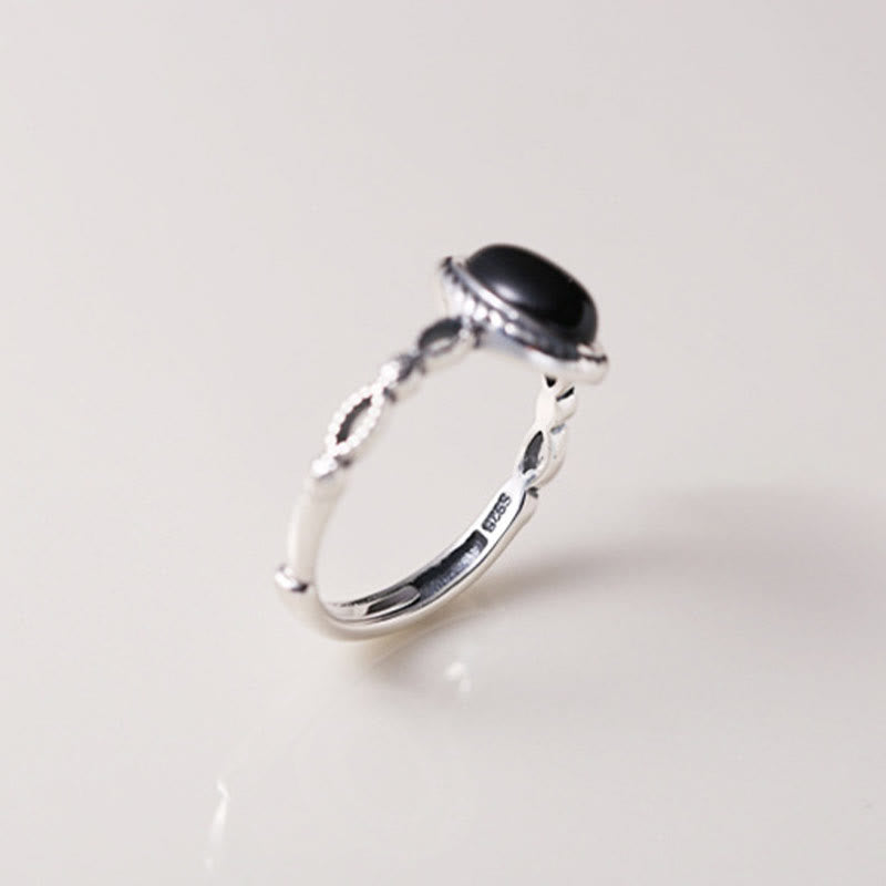 Anillo de la fortuna de ónix negro de plata de ley 925 con Buddha Stones