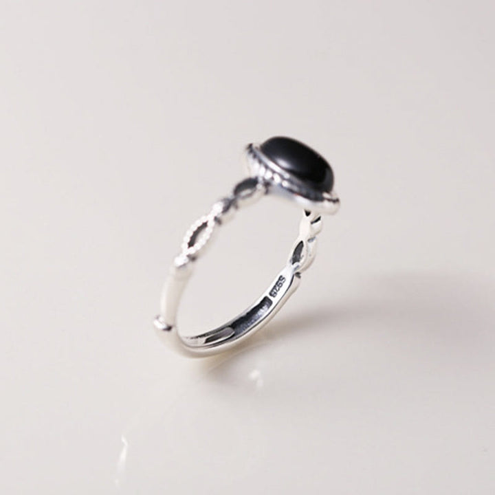 Anillo de la fortuna de ónix negro de plata de ley 925 con Buddha Stones