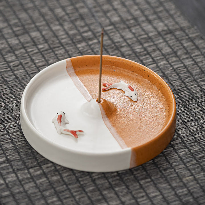 Quemador de incienso de cerámica con diseño de pez Koi, Buddha Stones, curación espiritual, decoración