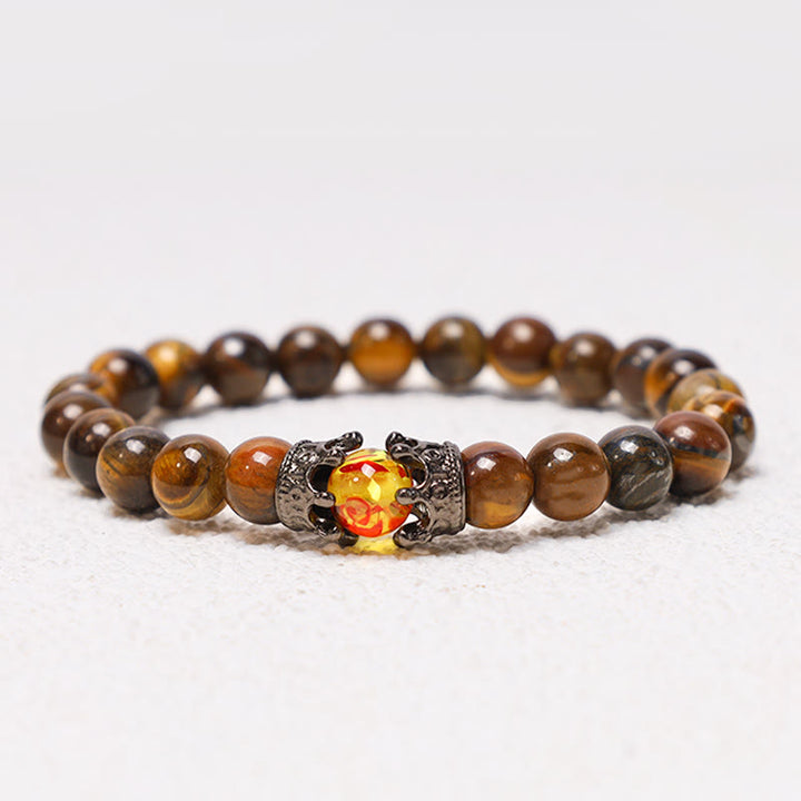 Buddha Stones Piedra Natural Rey y Reina Corona Curativa Cuentas de Energía Pulsera de Pareja