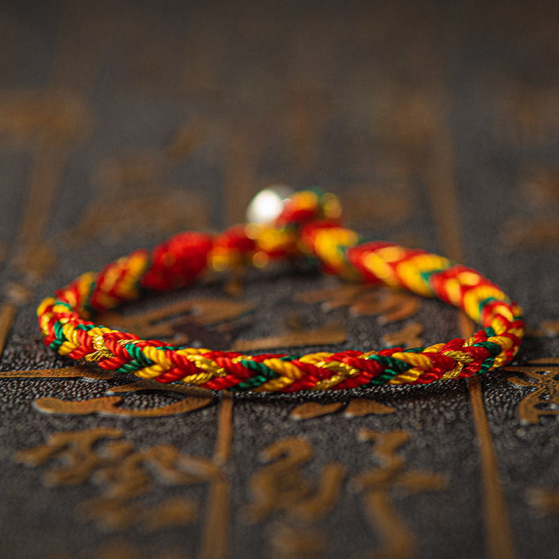 Buddha Stones "Que seas buena fortuna y éxito" Pulsera Suerte Multicolor - Rojo anaranjado Verde oscuro - 19 cm - image 6