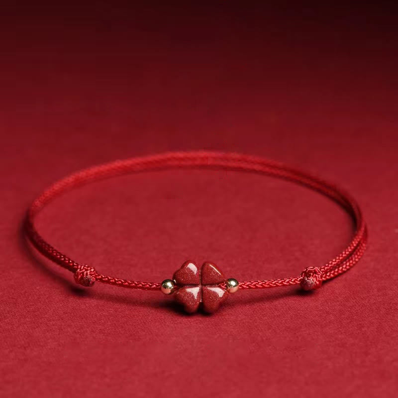 Pulsera tobillera con Buddha Stones, cinabrio Natural, trébol de cuatro hojas, bendición, hilo rojo