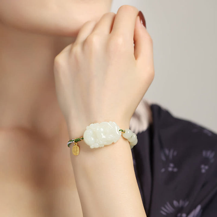 Pulsera de plata de ley 925 con zodíaco chino, jade hetiano, felicidad, suerte