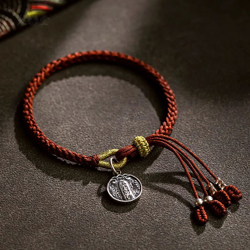 Pulsera trenzada de plata de ley 925 hecha a mano con Buddha Stones , cinco direcciones, dioses de la riqueza, protección de la suerte