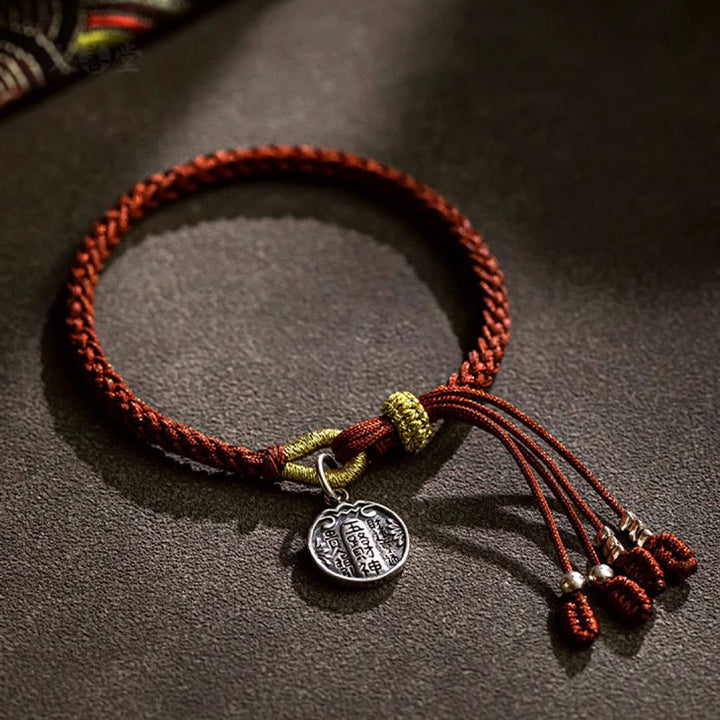 Pulsera trenzada de plata de ley 925 hecha a mano con Buddha Stones , cinco direcciones, dioses de la riqueza, protección de la suerte
