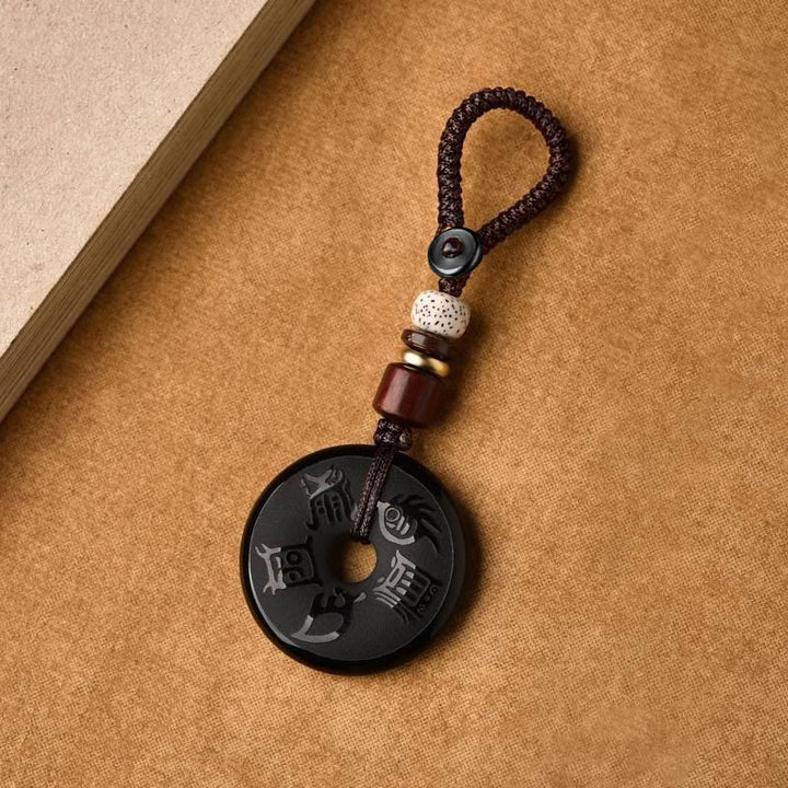 Buddha Stones Obsidiana Negra Taoísmo Cinco Montañas Sagradas Talladas Fuerza Paz Hebilla Collar Colgante Llavero Teléfono Colgante Decoración