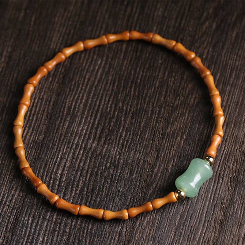 Pulsera de la suerte con diseño de bambú de aventurina verde y oliva natural con Buddha Stones