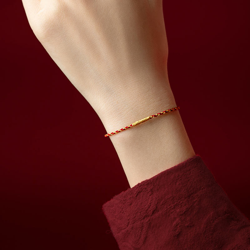 Pulsera de la suerte trenzada con nudo King Kong, hecha a mano, chapada en oro de 14 quilates con Buddha Stones
