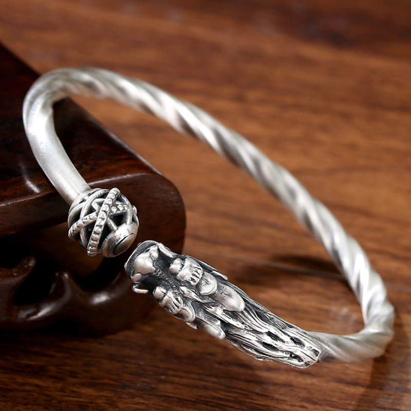 Brazalete de plata de ley 999 con Buddha Stones, brazalete de metal con fuerza de la suerte del dragón