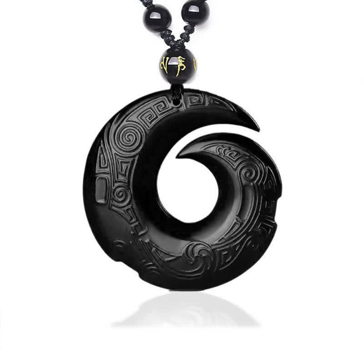 Colgante de collar de fuerza de obsidiana de hielo de obsidiana negra natural con Buddha Stones
