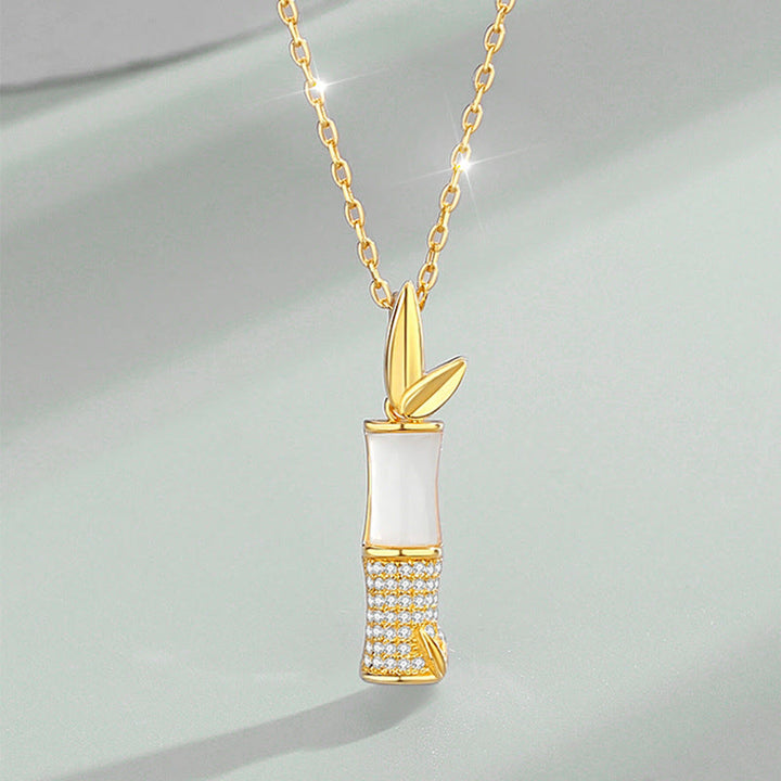 Colgante de collar de felicidad de bambú de jade blanco hetiano de plata de ley 925 con Buddha Stones