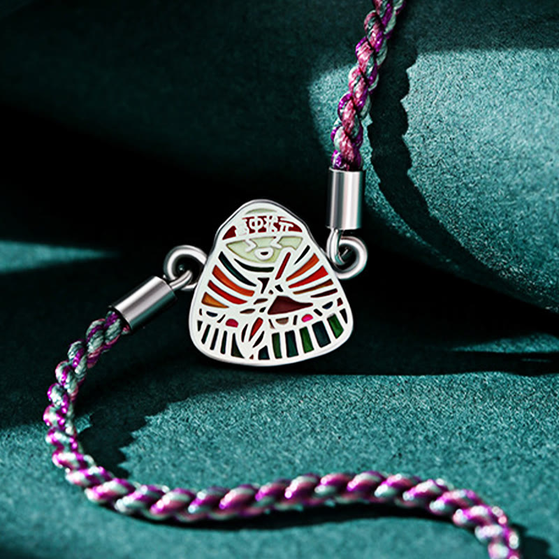 Pulsera hecha a mano multicolor con Buddha Stones de plata de ley 925 con patrón Zongzi de la suerte