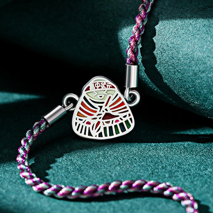Pulsera hecha a mano multicolor con Buddha Stones de plata de ley 925 con patrón Zongzi de la suerte