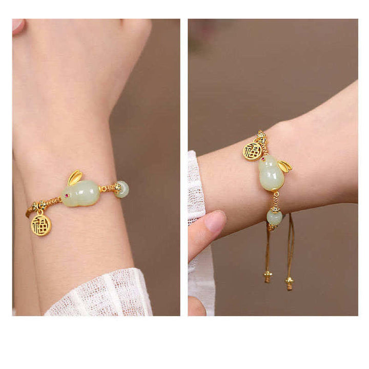 Buddha Stones Año del Conejo Hetian Jade Felicidad Bendición Riqueza Pulsera de Hilo