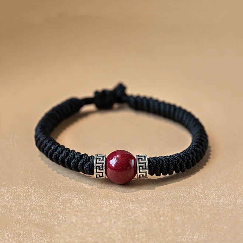 Pulsera de hilo trenzado hecha a mano con cuentas de cinabrio natural de plata de ley 925 con Buddha Stones