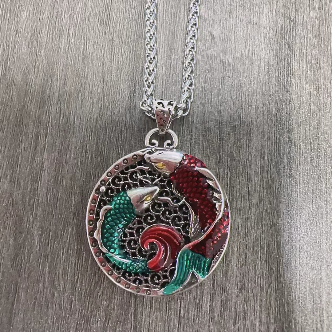 Collar curativo de peces Koi de cobre tibetano con Buddha Stones
