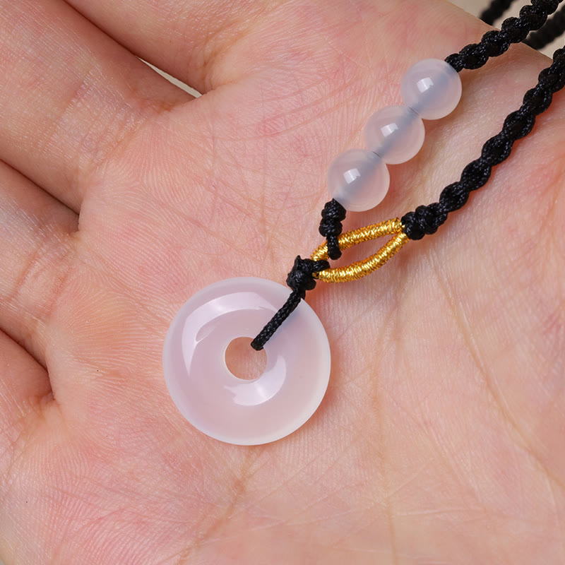 Colgante de collar curativo con hebilla de paz, calcedonia, cuarzo fresa, Buddha Stones