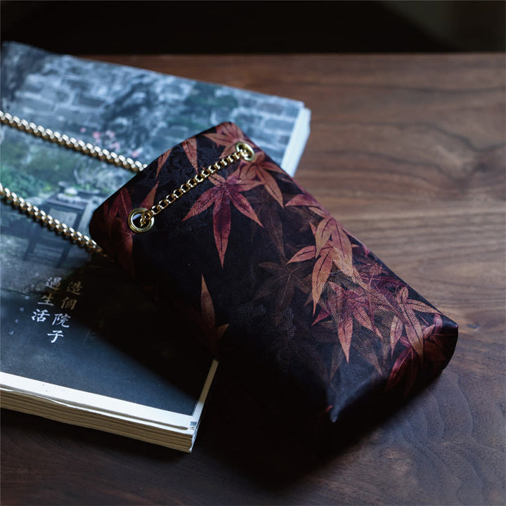 Bolso bandolera con cadena de metal caqui y hoja de arce pequeña con Buddha Stones , bolso de hombro, bolso para teléfono móvil