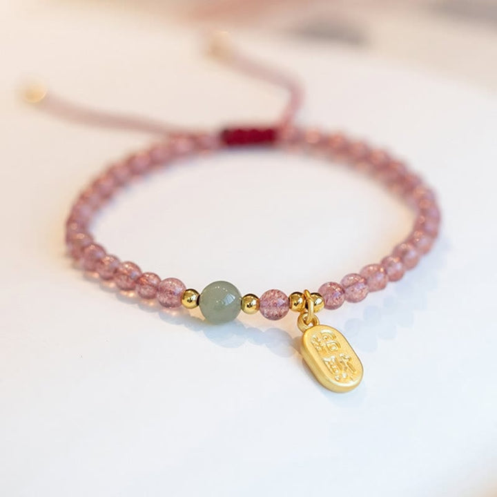 Pulsera con dije curativo de personaje Fu de la suerte, granate, cuarzo, fresa Natural, Buddha Stones
