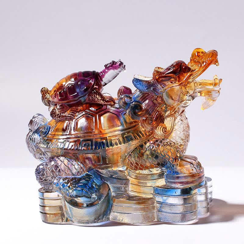 Feng Shui Dragon Turtles hecho a mano Liuli Crystal Art Piece Protección Decoración de la Oficina del Hogar