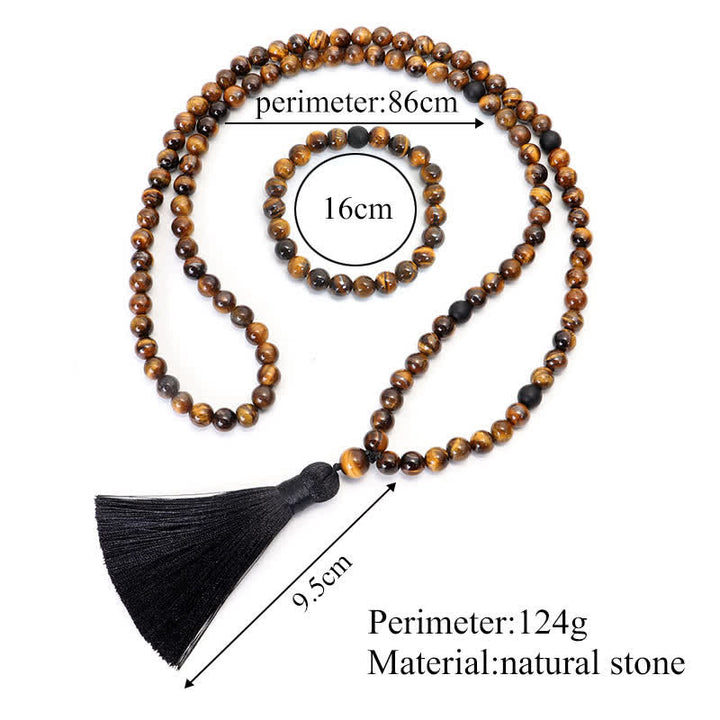 Pulsera de borlas con protección de ojo de tigre Mala de 108 Buddha Stones