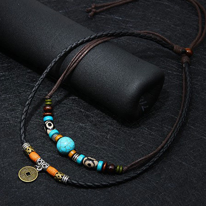 Collar de protección de cuentas Dzi turquesa con Buddha Stones