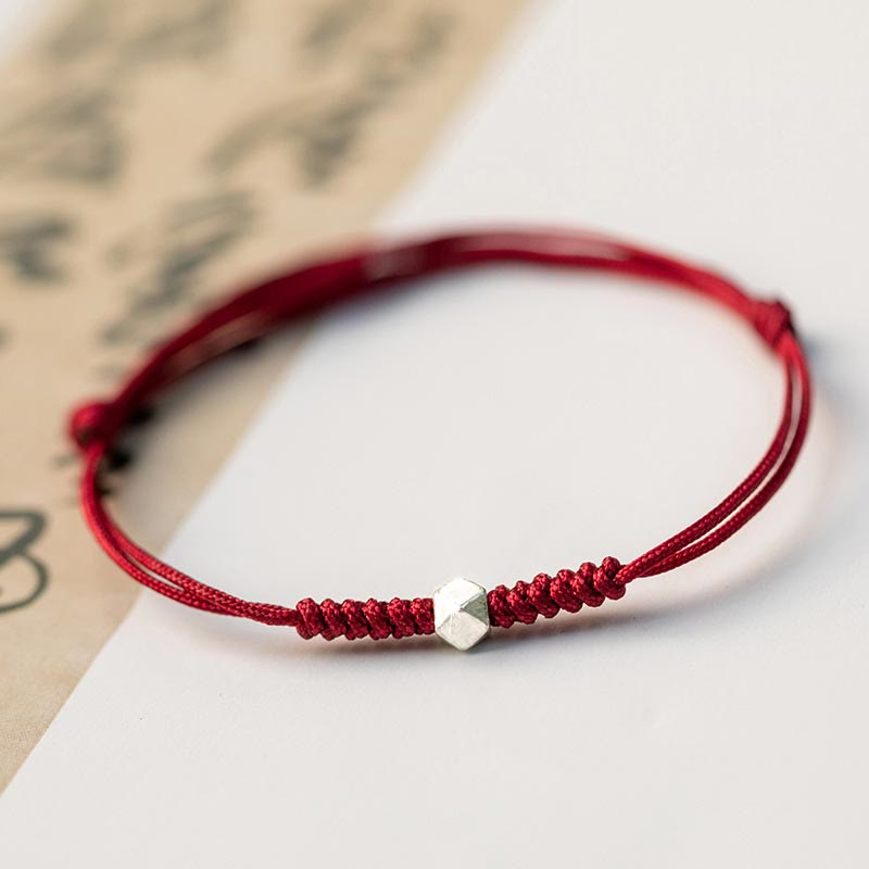 Pulsera trenzada de cordón fino rojo con cuentas de la suerte y Buddha Stones de plata de ley 925. - image 1