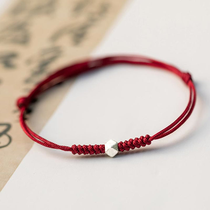 Pulsera trenzada de cordón fino rojo con cuentas de la suerte y Buddha Stones de plata de ley 925. - image 1