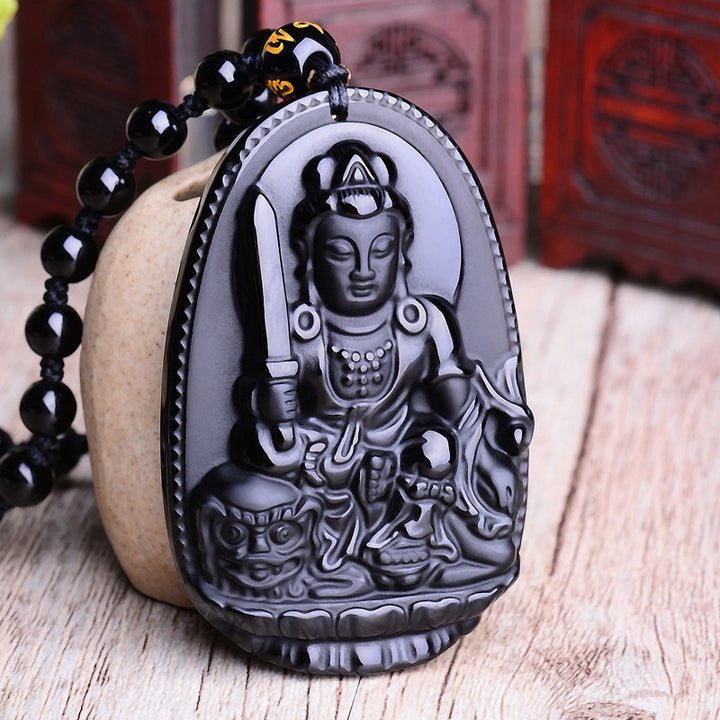 Collar con colgante de protección con amuleto de obsidiana del zodíaco chino con Buddha Stones - image 3