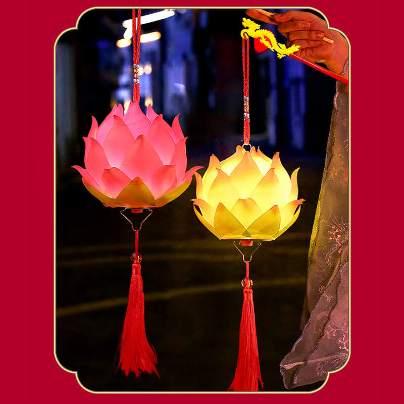Buddha Stones DIY flor de loto dragón linterna borla lámpara decoración