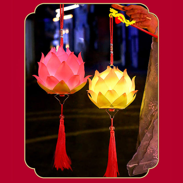 Buddha Stones DIY flor de loto dragón linterna borla lámpara decoración