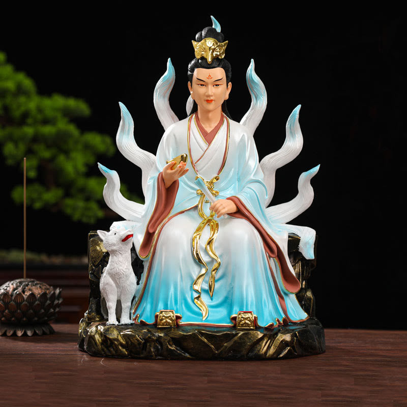 Buddha Stones, zorro de nueve colas, Hada, protección de la suerte, resina, decoración del hogar - Zorro de nueve colas macho azul - image 1