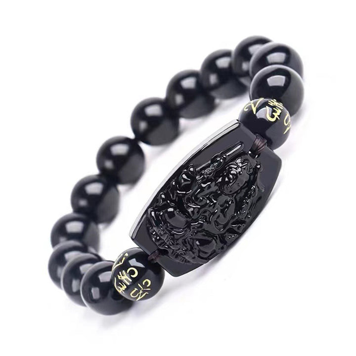 Pulsera de protección de obsidiana del zodiaco chino con Buddha Stones