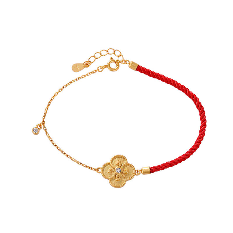 Pulsera de la suerte con circonitas y trébol de cuatro hojas chapada en plata de ley 925 con Buddha Stones