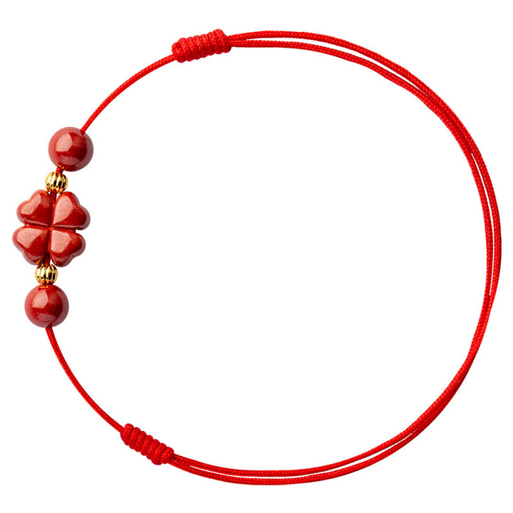 Pulsera tobillera con Buddha Stones, trébol de cuatro hojas, cinabrio, bendición, calma