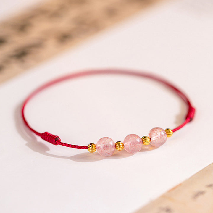 Tobillera con hilo rojo de la suerte con cuentas de cristal de fresa y piedras de Buddha Stones