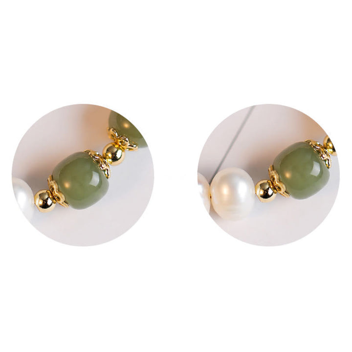 Pulsera de cadena de cuentas de sinceridad de jade blanco de jade cian hetiano de perlas naturales chapadas en oro de 14 quilates