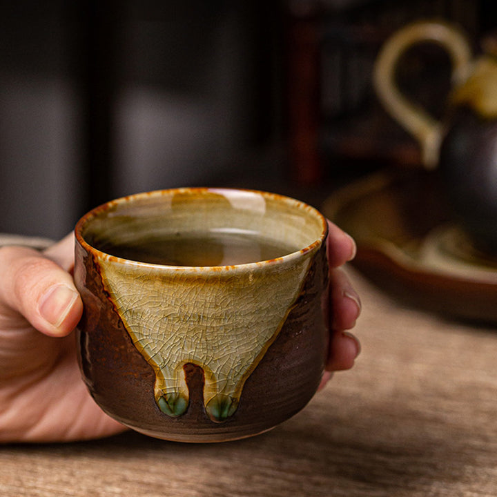 Taza de té de cerámica con cambio de horno marrón Retro con Buddha Stones, taza de té de Kung Fu