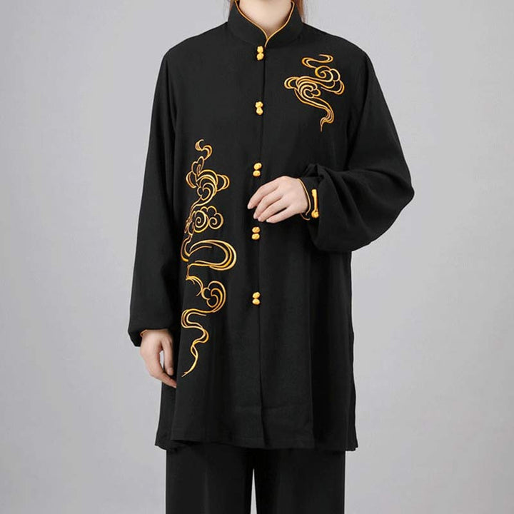 Conjunto de ropa unisex para práctica de meditación, tai chi, qigong, bordada, con nubes auspiciosas y Buddha Stones