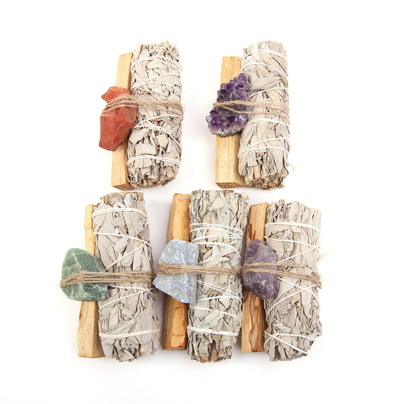 Buddha Stones Natural Palo Santo, amatista, Aventurina verde, cristal, salvia blanca, mancha, purifica, conjunto de Altar, suministros espirituales