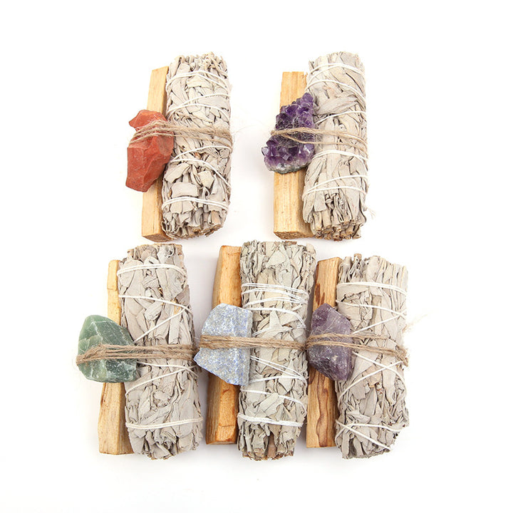 Buddha Stones Natural Palo Santo, amatista, Aventurina verde, cristal, salvia blanca, mancha, purifica, conjunto de Altar, suministros espirituales