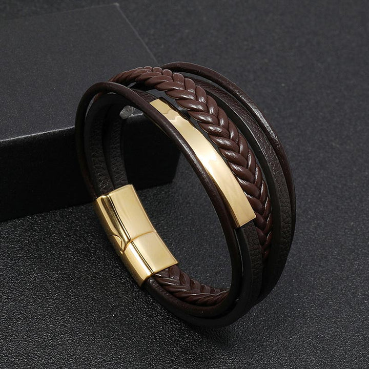Pulsera de la suerte de cuero y acero titanio con diseño simple de Buddha Stones